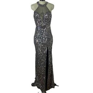 NWOT Primavera Couture Charcoal Black Prom Sequined Dress Formal Mermaid Size 6